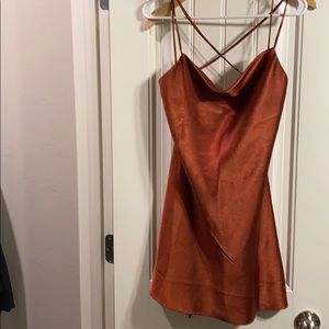 Rust Colored Silk Slip Dress with Cowl Neck